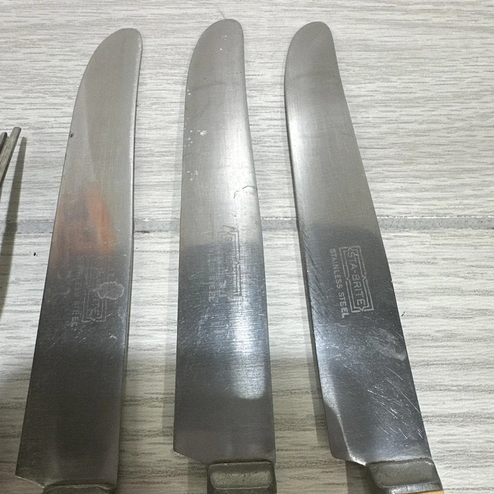 STA-BRITE Stainless Cutlery 3 Forks 3 Knives Bakelite Handle Vintage 1930-50s